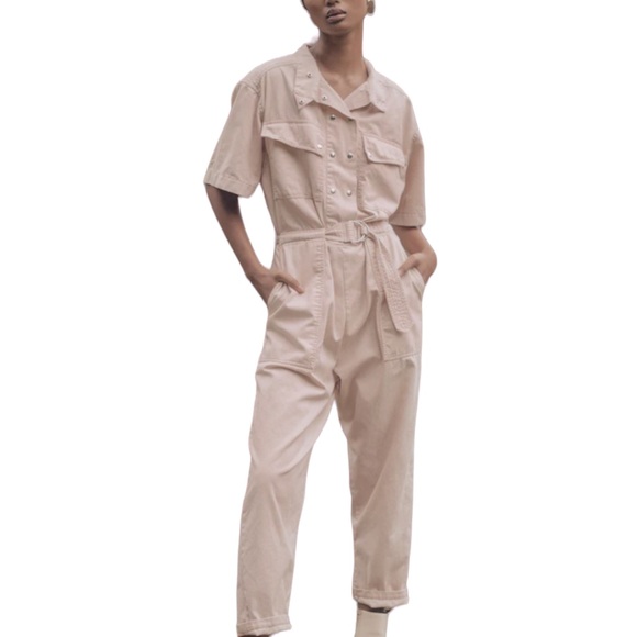 Magali Pascal x Anthropologie Dylan Lg Pink Beige Utility Jumpsuit Coveralls - Picture 14 of 15